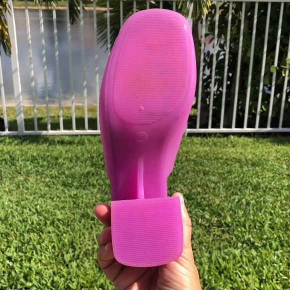 JEFFREY CAMPBELL PETRA PURPLE BLOCK HEEL PEEP TOE JELLY SANDALS SIZE 7 - Picture 11 of 12
